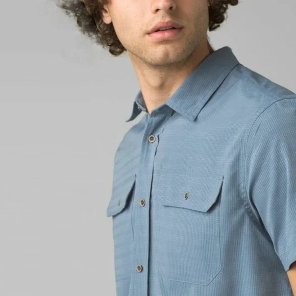 NWT prAna Cayman Shirt Small Blue Note Yarn Dye Melange Woven Check - Picture 3 of 16